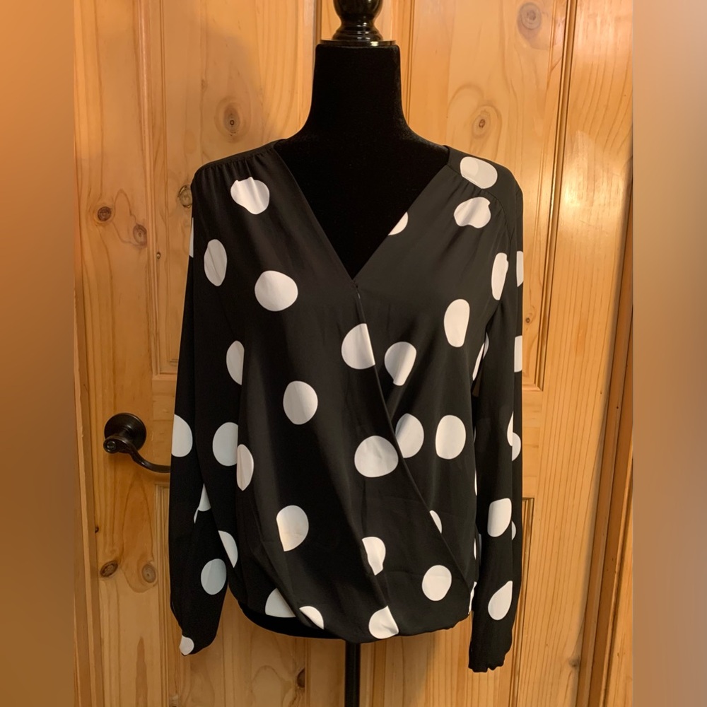 INC International Concepts Black and White Wrap Blouse